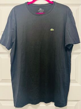 LACOSTE Black Short Sleeve Crewneck T-Shirt with Green Croc Logo